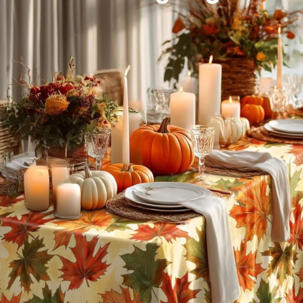Plastic Table Cloth Disposable 8 Pack, 54 x 108 Inch Table Cloths, Thanksgiving